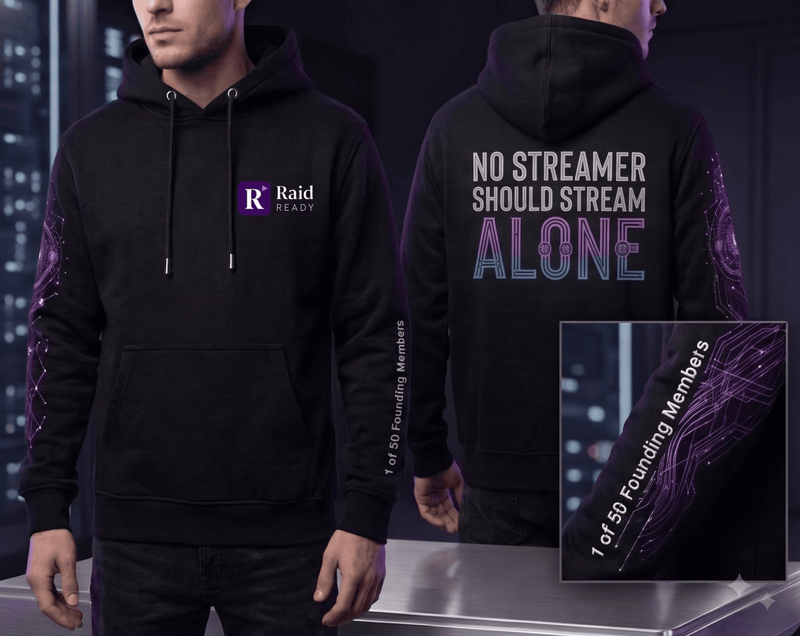 Front and back of the final limited-edition RaidReady Founding Member hoodie